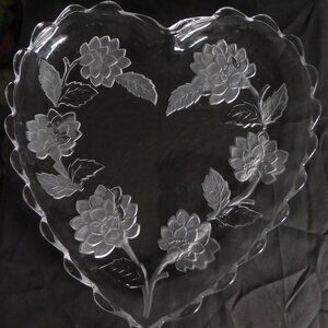 Vintage Heart Shaped Large Glass Serving Platter